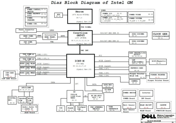 Dell Studio 1435 - Wistron Diaz UMA - rev A00 - Схема материнской платы ноутбука